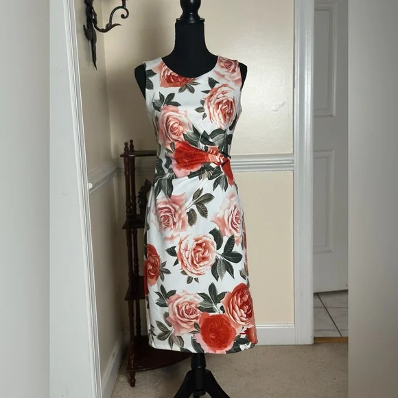Enfocus Studio | Dresses | En Focus Studio Orange White Floral Sheath  Sleeveless Dress | Poshmark